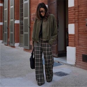 Zara Plaid Wide-Leg Pants